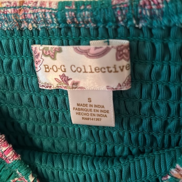 B O G Collective- 2 piece green pink print crop top with wrap skirt. EUC - Picture 5 of 9